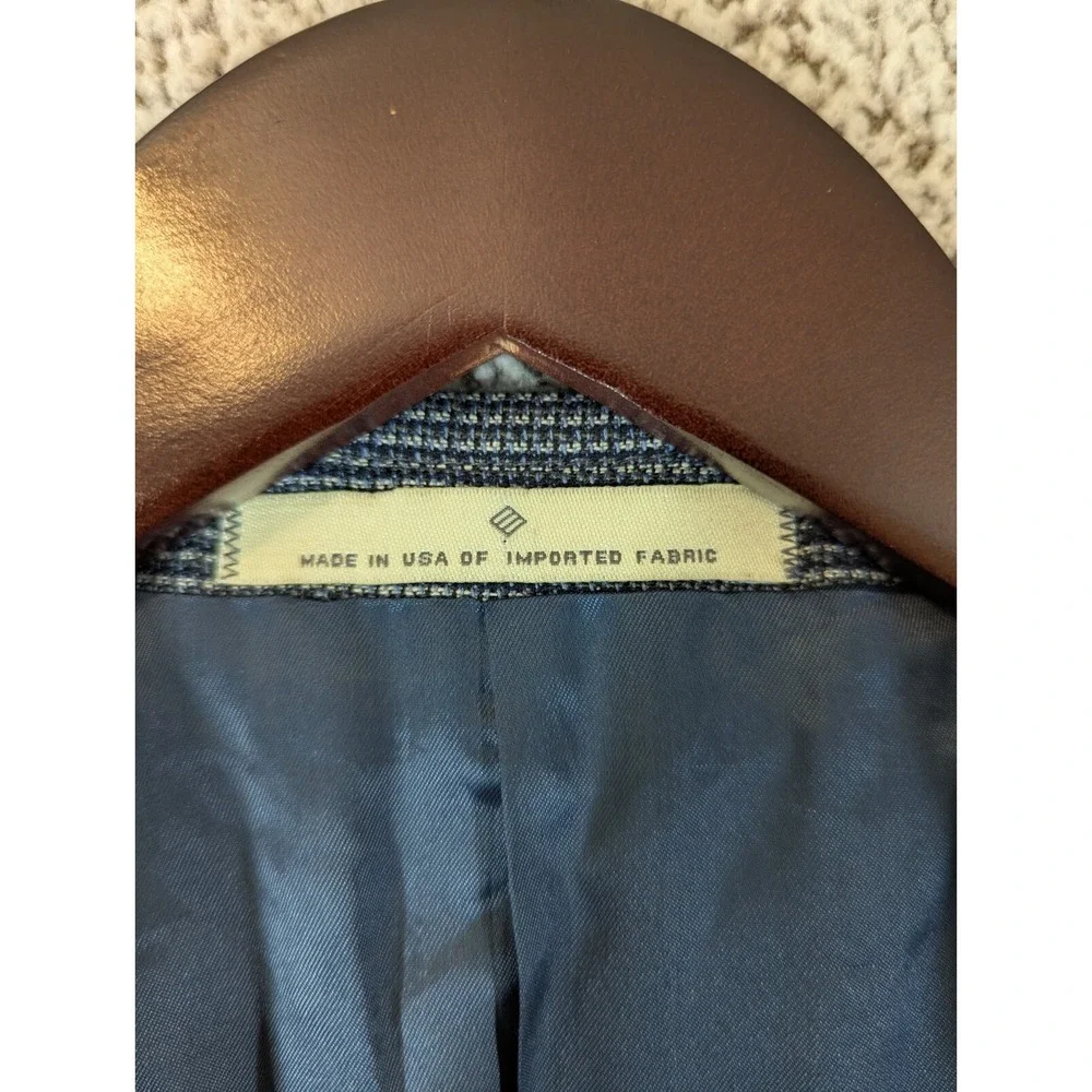 JOSEPH‎ ABBOUD Men's 43R Blue and Gray Houndstooth Silk Blend Sport Coat Blazer